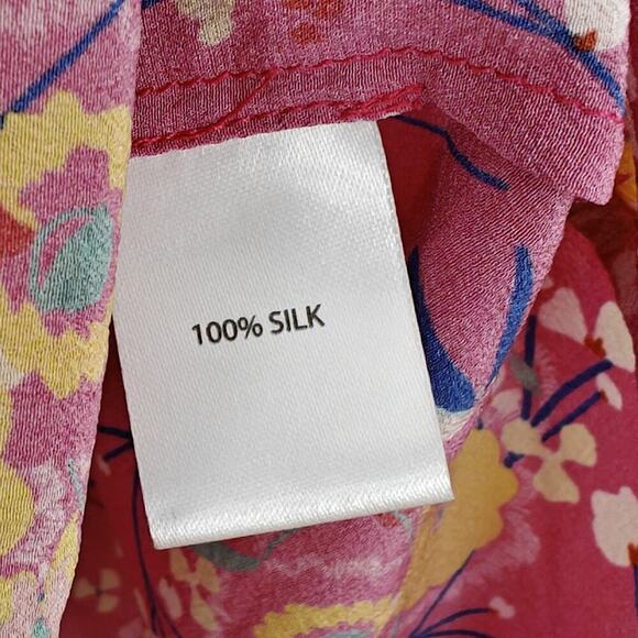 Saloni Chloe Silk Floral Blouse Top Size 4 Pink Button Front Ruffles Feminine - Picture 12 of 14